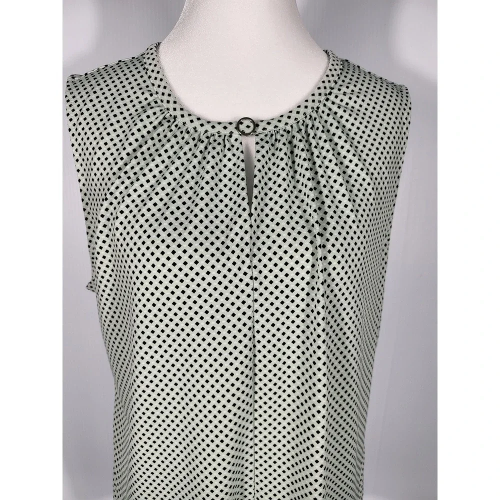 Liz Claiborne‎ Sleeveless Blouse Keyhole Neck Polka Dot Career Casual Top